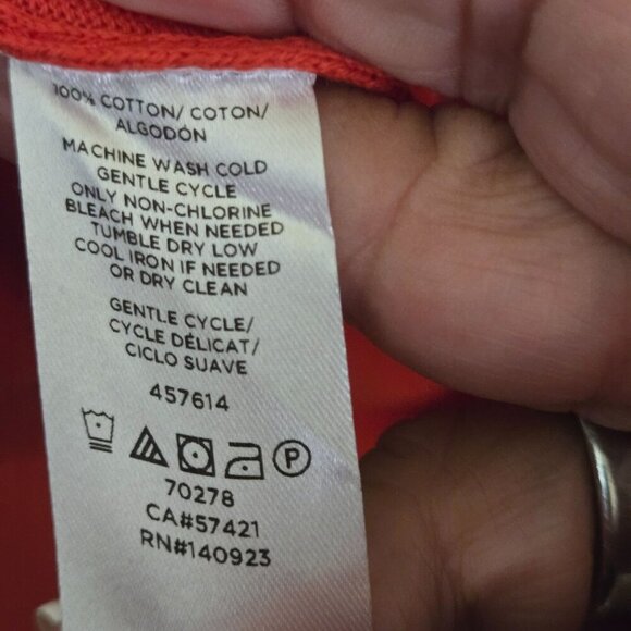 Loft NWT Tomato Red 3/4 Sleeve Crewneck Cotton Cardigan Sweater Size L - Picture 5 of 5